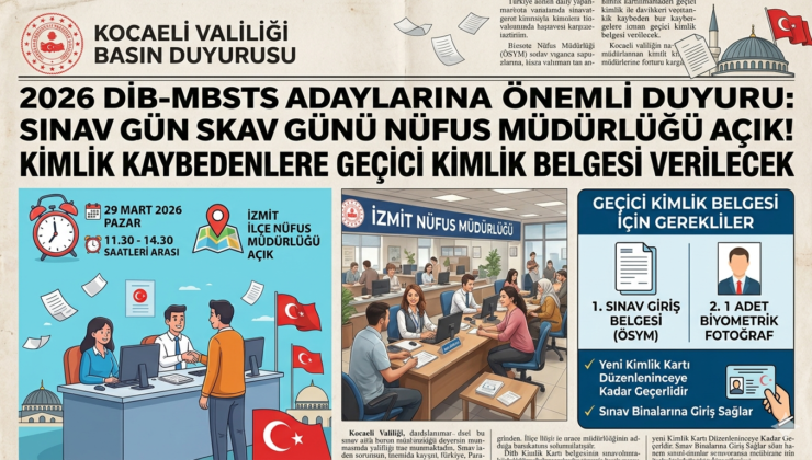 📢 DİB-MBSTS Adaylarına Önemli Duyuru: İzmit İlçe Nüfus Müdürlüğü Pazar Günü Açık!