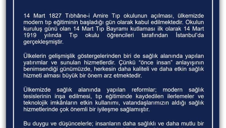 Vali Aktaş!ın14 Mart Tıp Bayramı Kutlama Mesajı