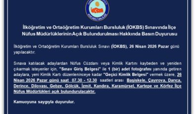 Kocaeli’de Bursluluk Sınavı (İOKBS) İçin Nüfus Müdürlükleri Açık Olacak