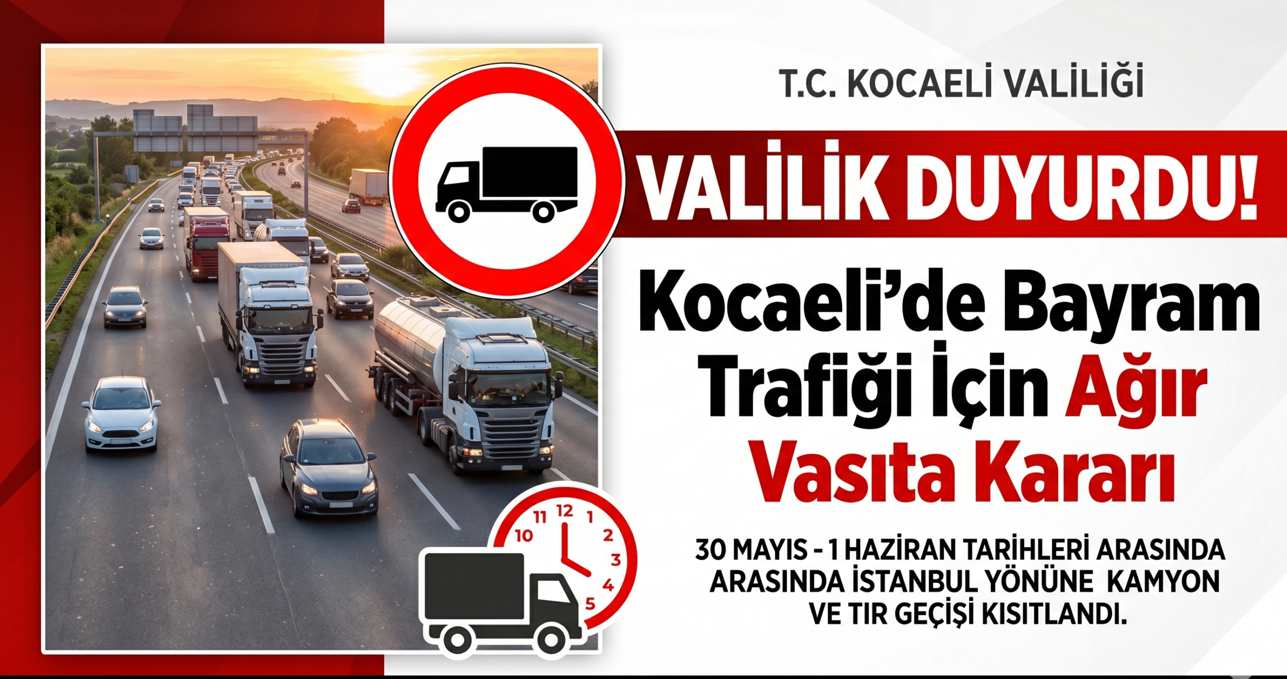 KOCAELİ VALİLİĞİ’NDEN BAYRAM TRAFİĞİ İÇİN ÖNEMLİ KARAR