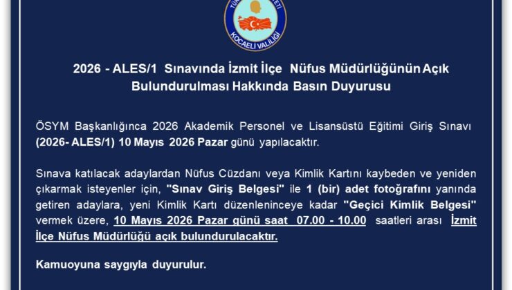 Kocaeli’de ALES Adayları İçin Nüfus Müdürlüğü Mesaisi: İşte Detaylar!