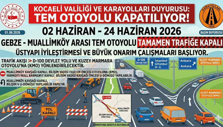 Sürücüler Dikkat! TEM Otoyolu Gebze – Muallimköy Arası Tamamen Kapatılıyor! İşte Alternatif Güzergahlar