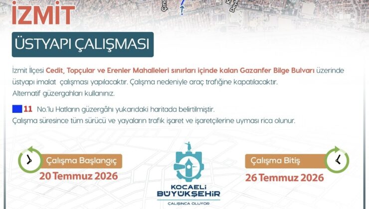 İzmit Gazanfer Bilge Bulvarı (Santral Rampası) 1 Hafta Trafiğe Kapatılıyor! İşte Alternatif Güzergahlar