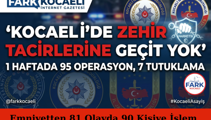 Kocaeli’de Zehir Tacirlerine Geçit Yok: 1 Haftada 95 Operasyon, 7 Tutuklama