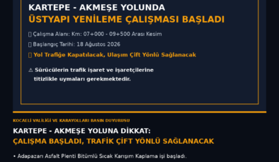 Kartepe – Akmeşe Yolunda Üstyapı Yenileme Çalışması Başladı