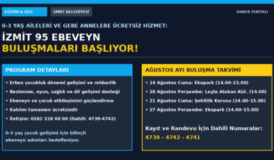 İzmit Belediyesi Kreş Müdürlüğü’nden Erken Çocukluk Hamlesi: Ebeveyn Buluşmaları Ağustos Takvimi Belli Oldu