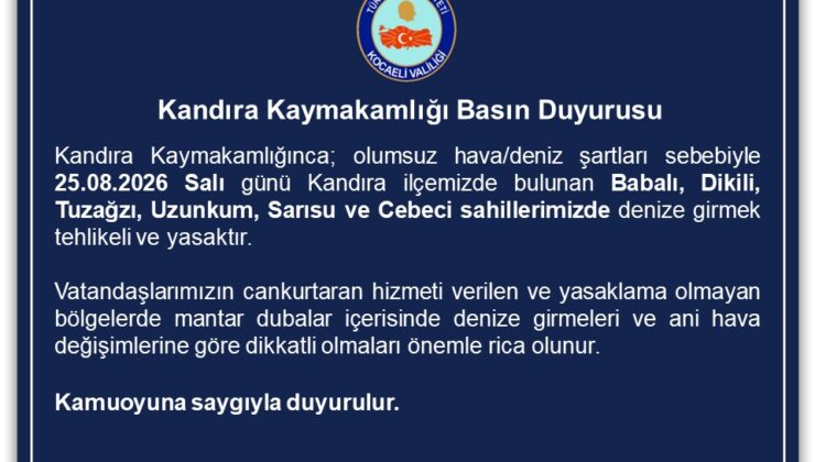 Kandıra’da Olumsuz Hava Nedeniyle Denize Girmek Yasaklandı!