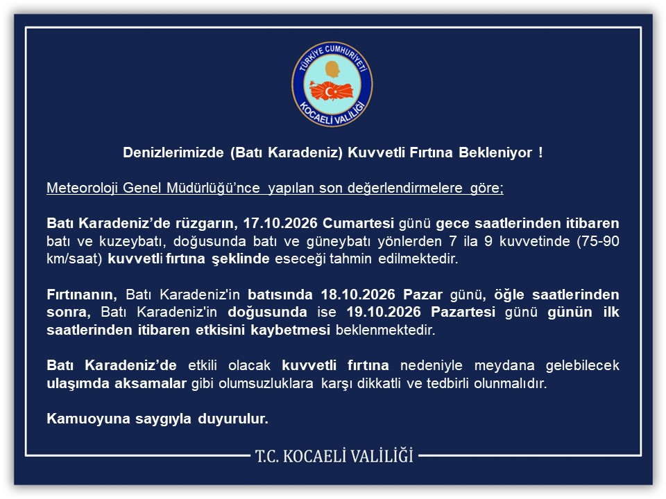 Batı Karadeniz’de 17 Ekim gecesinden itibaren kuvvetli fırtına bekleniyor