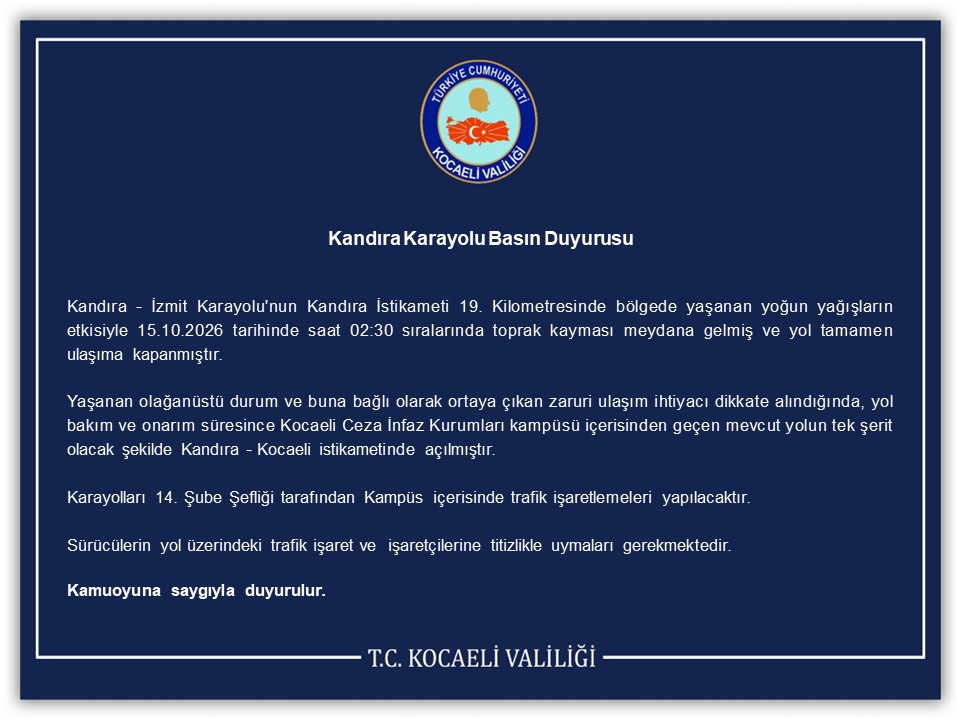 Kandıra-İzmit Karayolu’ndaki toprak kayması nedeniyle alternatif yol açıldı